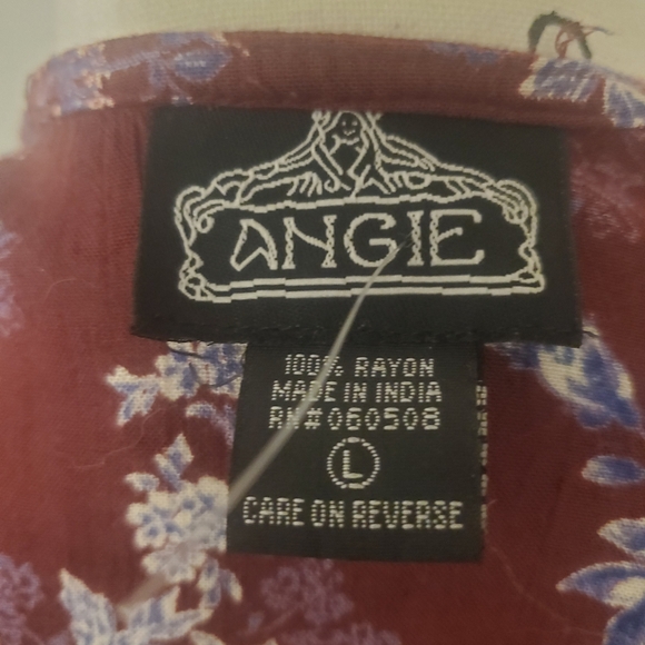 Angie | Burgundy with Blue Floral Print Bohemian Gypsy Kimono - Size: Large - Picture 8 of 9